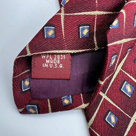 Zylos George Machado 100% Silk Tie Burgundy Cream Light Blue Pattern - Picture 5 of 7